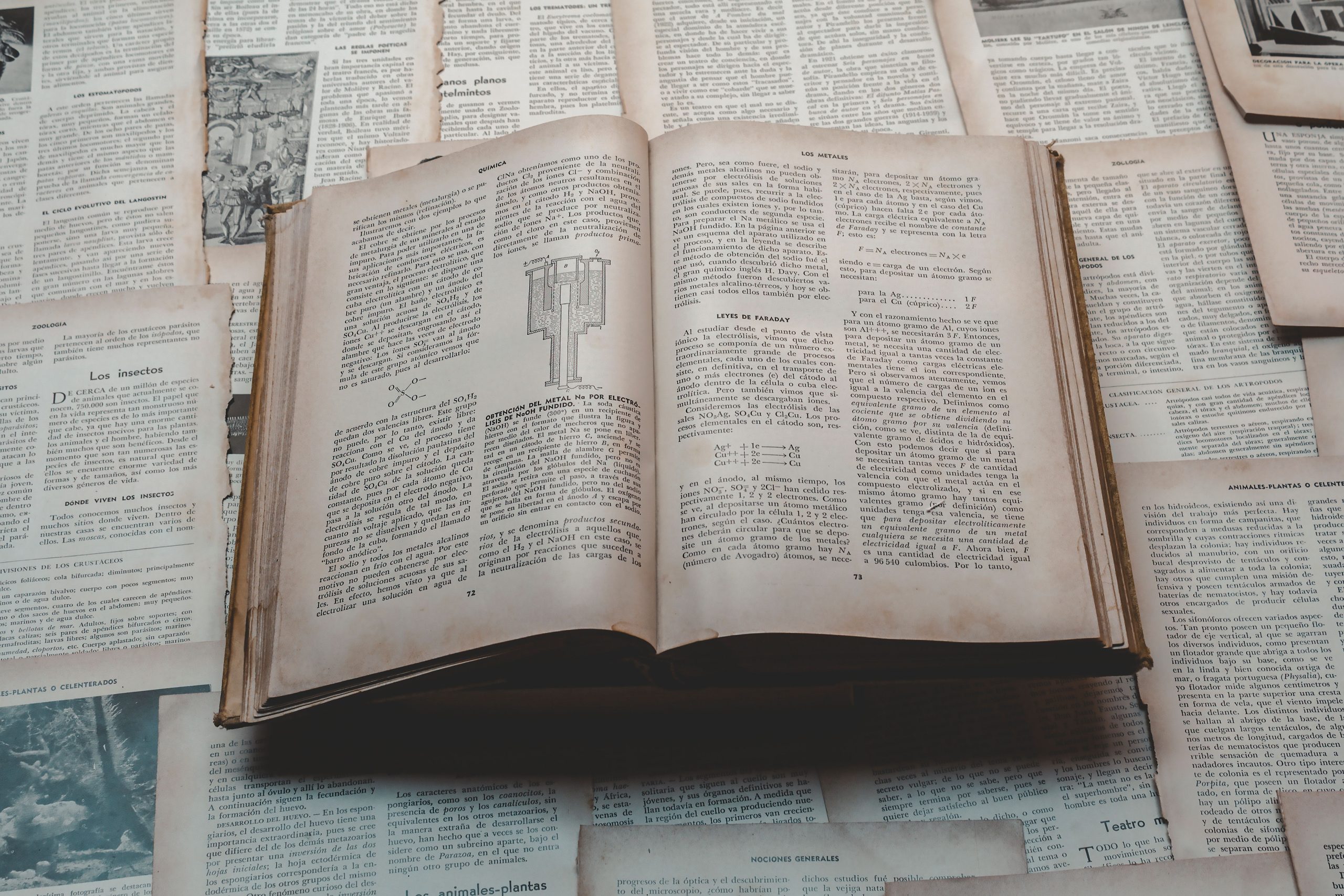 Livre ouvert entouré de documents historiques